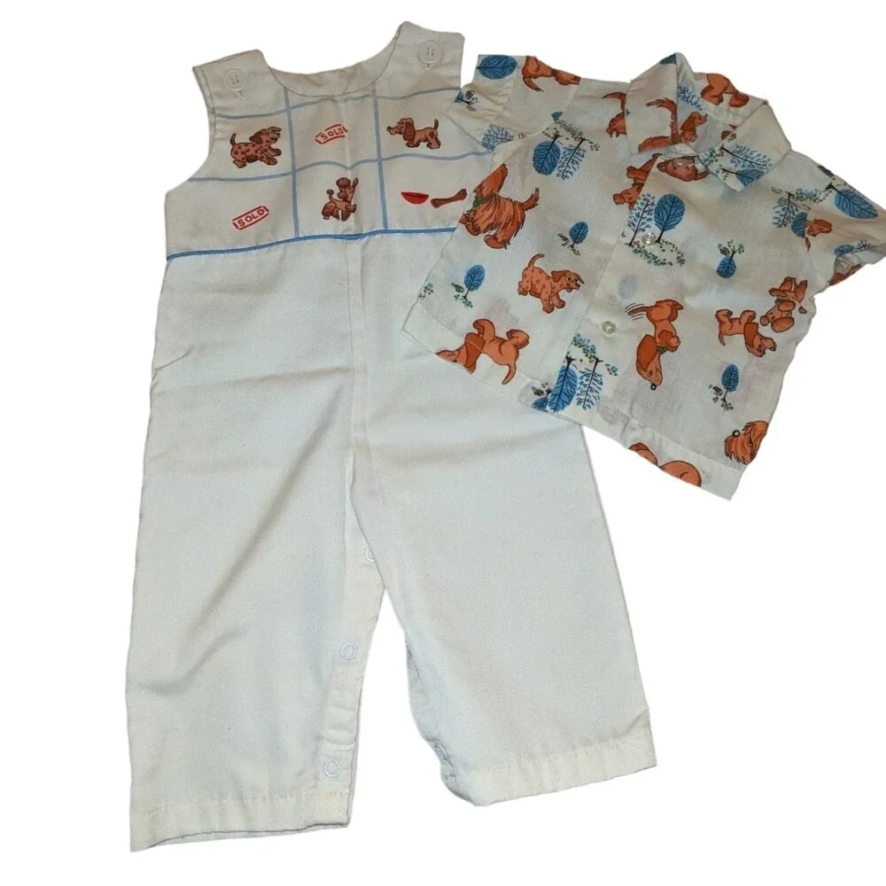 60s 70s vintage MCM Thomas Dog print outfit size 12 months romper‎